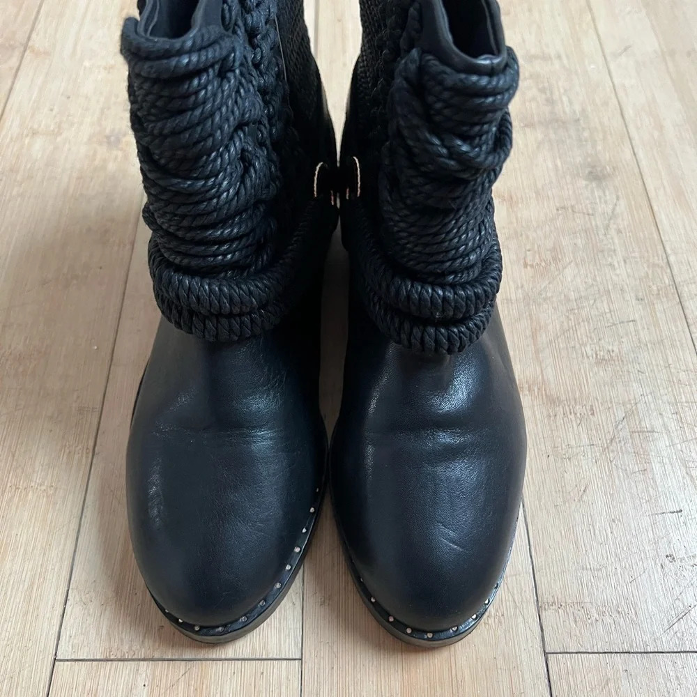 Ivy Kirzhner Bond Engineer Black Leather Rope Detail Mid Top Boots Size 7.5 Boho - Picture 7 of 10